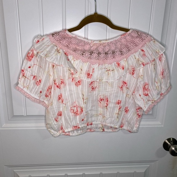 LoveShackFancy Elaina Cherry Soda Ruffled Crop Top - Picture 7 of 7